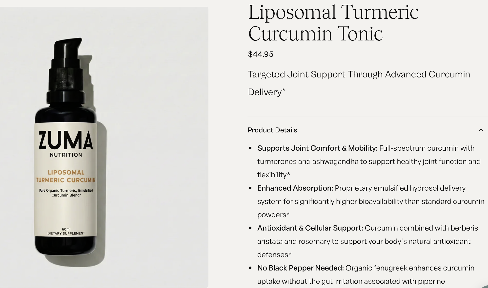 Liquid Curcumin Zuma Nutrition